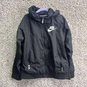 Nike Jacket Boys 6-7 Black Full Zip Up Hooded Windbreaker